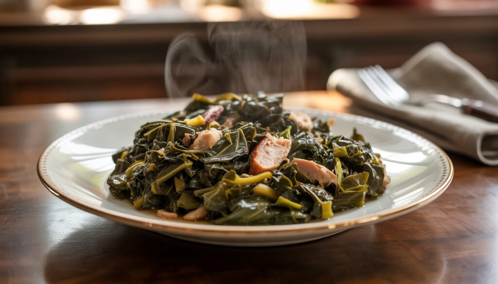 Plated collard greens ready to serve