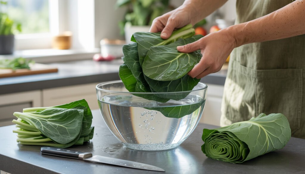 Washing collard greens