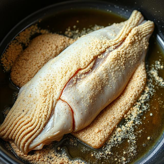 Fish coated in breadcrumbs