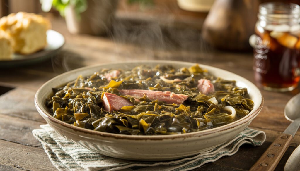 Cooked collard greens in bowl