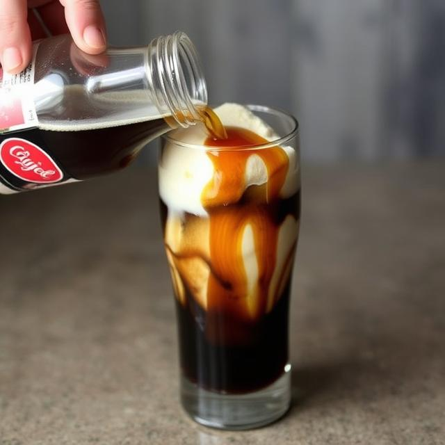 Tilt the glass and carefully pour the root beer down the side so that it rides up and over the ice cream rather than directly onto it.