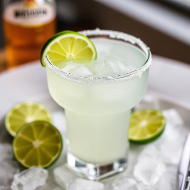 Classic Margarita cocktail served over ice with a salted rim and lime wedge