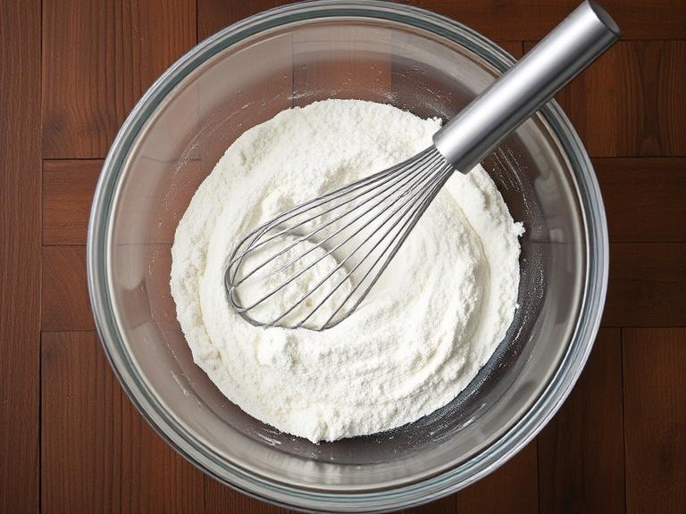 In a large bowl, whisk together flour, sugar, baking powder, baking soda, and salt.