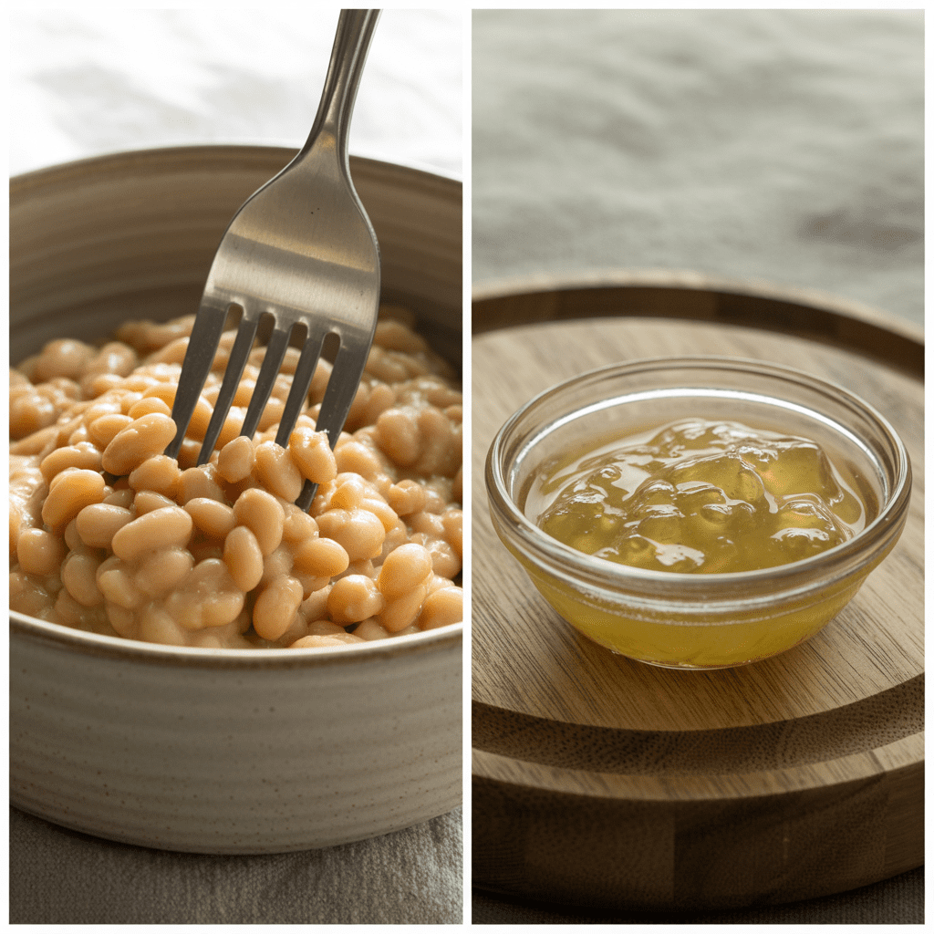 Mashed beans and a cup of aquafaba for creamy texture