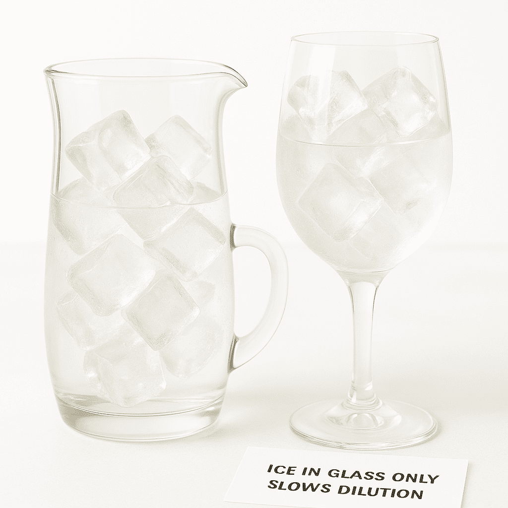 Comparing spritzer dilution with ice in the glass versus ice in the pitcher for better punch flavor balance