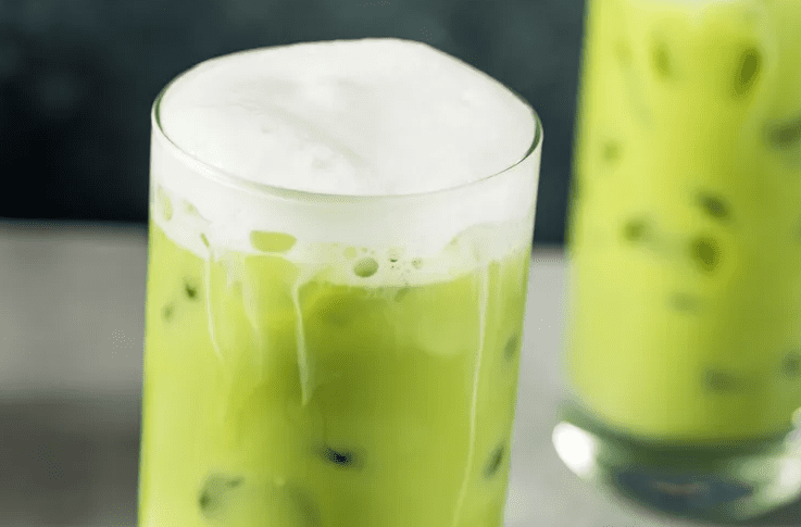 Homemade iced matcha latte