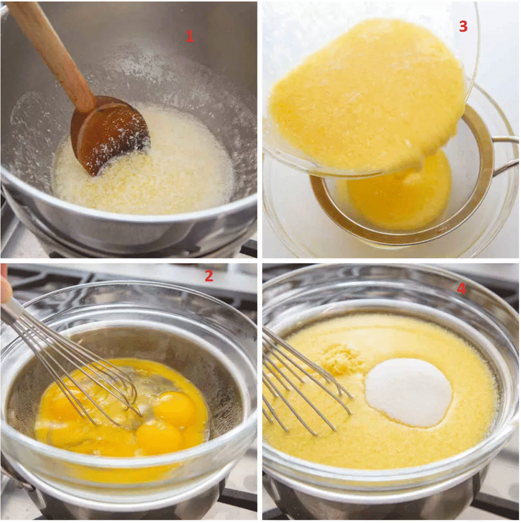 Whisking lemon tart filling with eggs, sugar, and zest in a mixing bowl