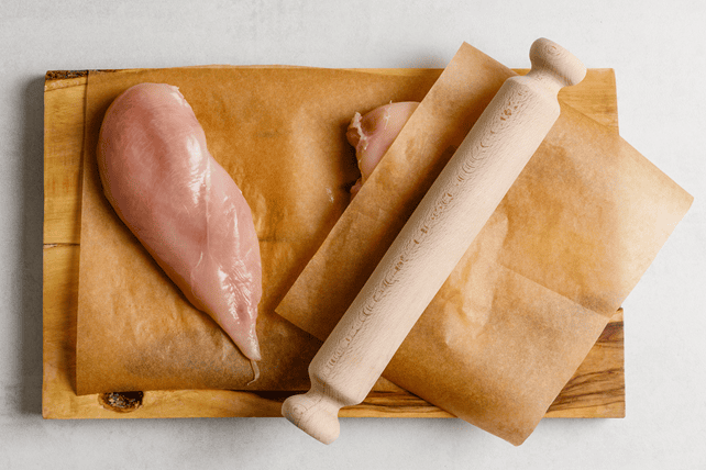 Pounding chicken breasts to an even thickness