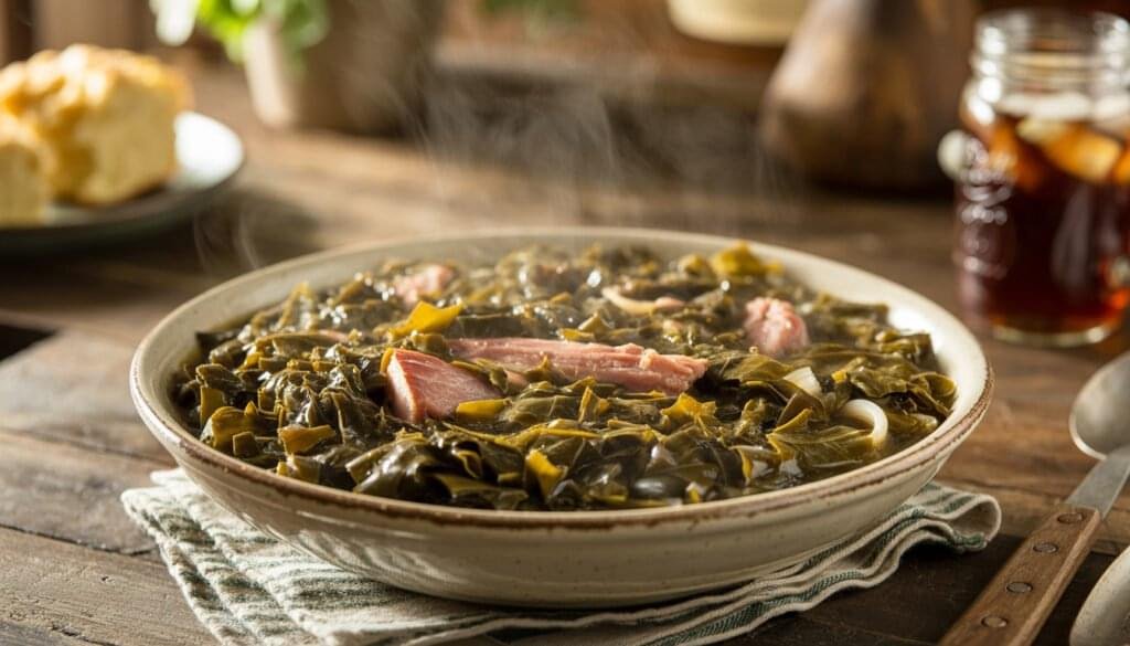 Cooked collard greens in bowl
